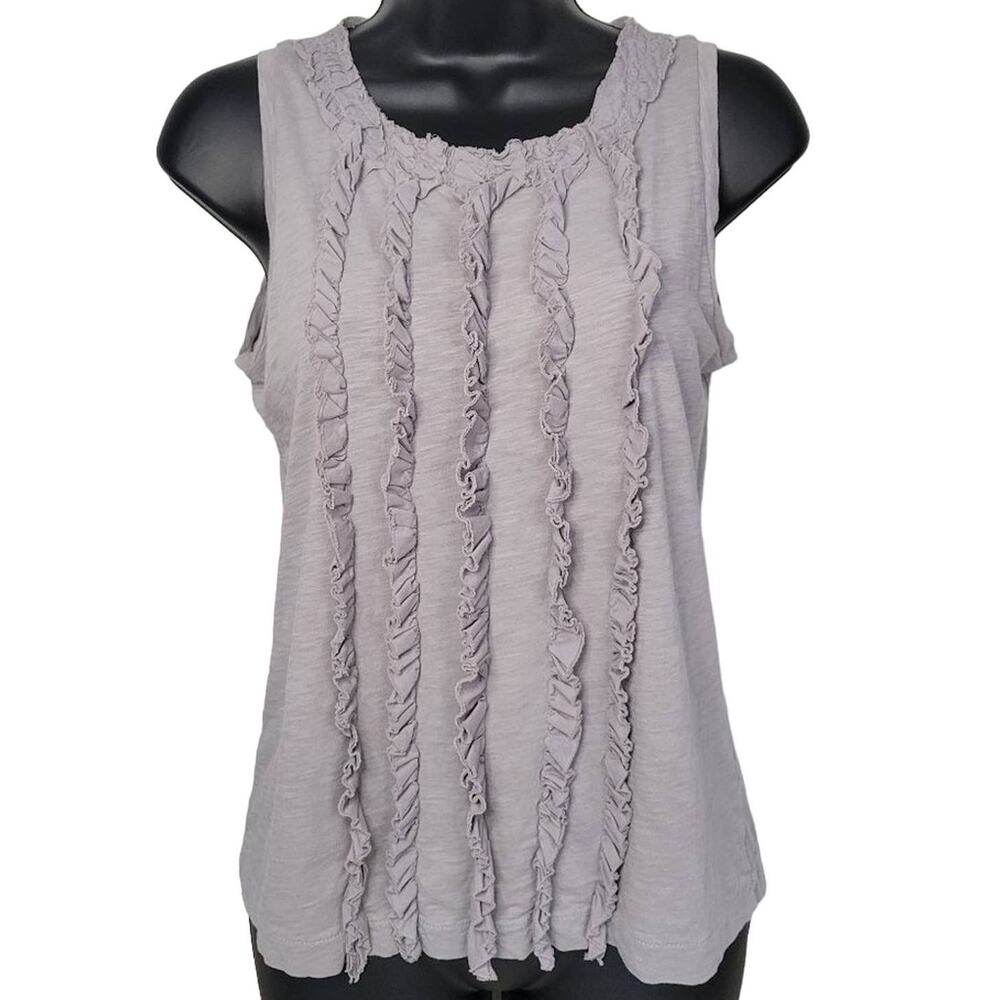 J.Crew Womens XS Gray‎ Sleeveless Ruffle Front Tank Top Keyhole Casual